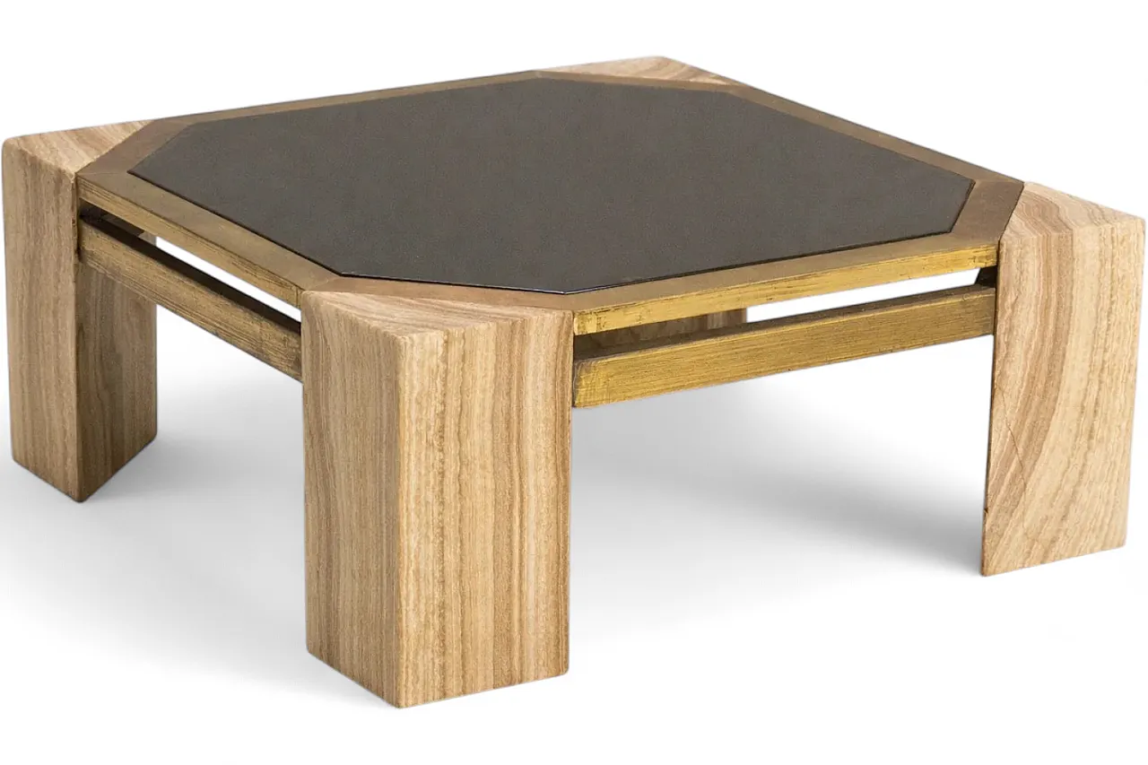 Tavolino da caffè in pietra e ottone, anni '70 5