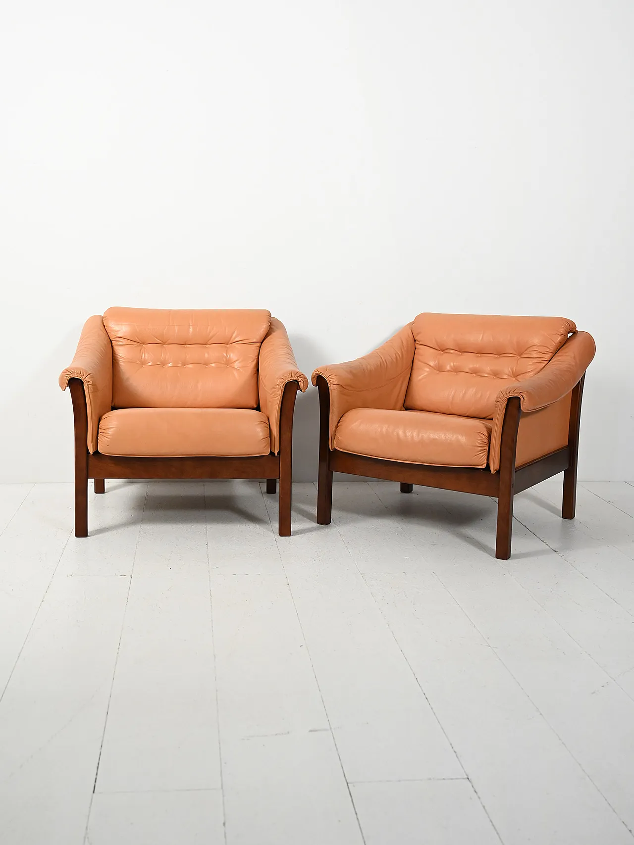 Pair of Scandinavian leather armchairs, 1950s 1