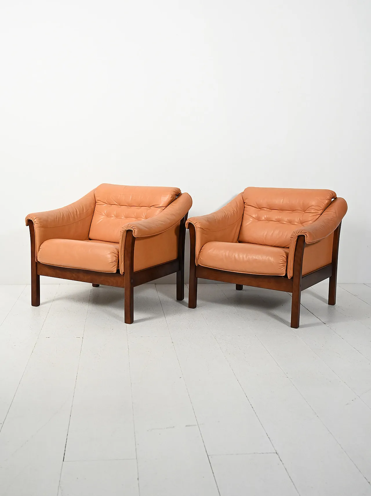 Pair of Scandinavian leather armchairs, 1950s 2
