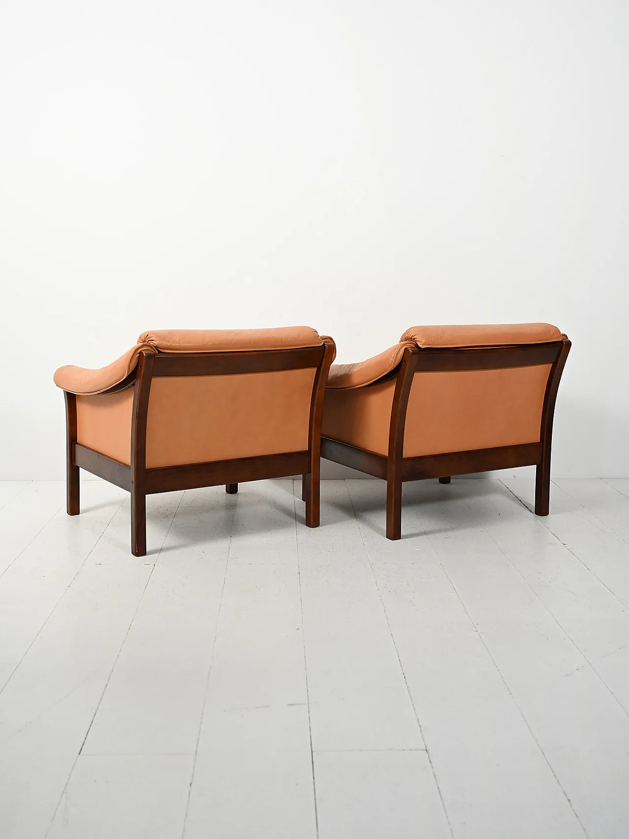 Pair of Scandinavian leather armchairs, 1950s 3