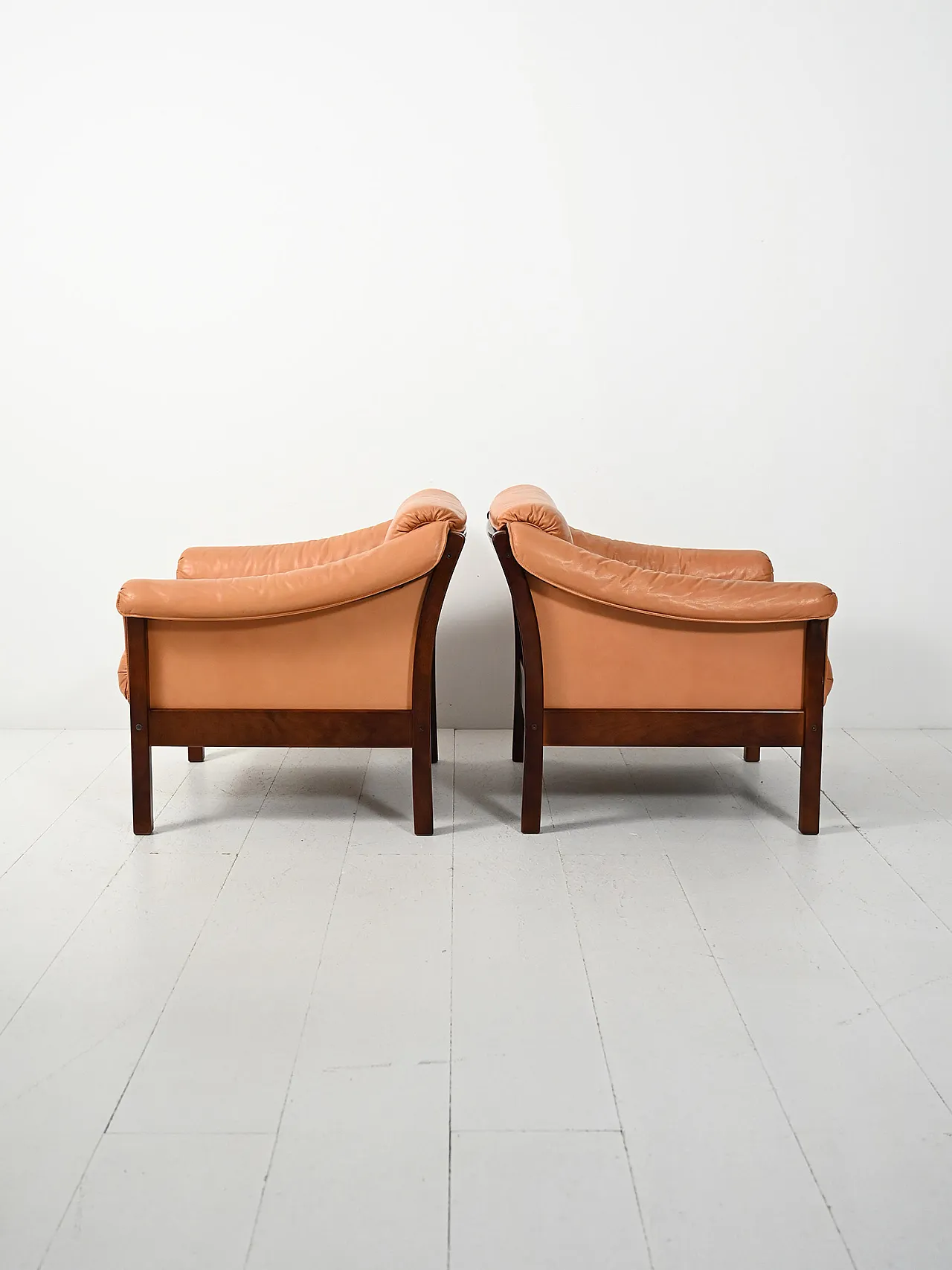 Pair of Scandinavian leather armchairs, 1950s 4