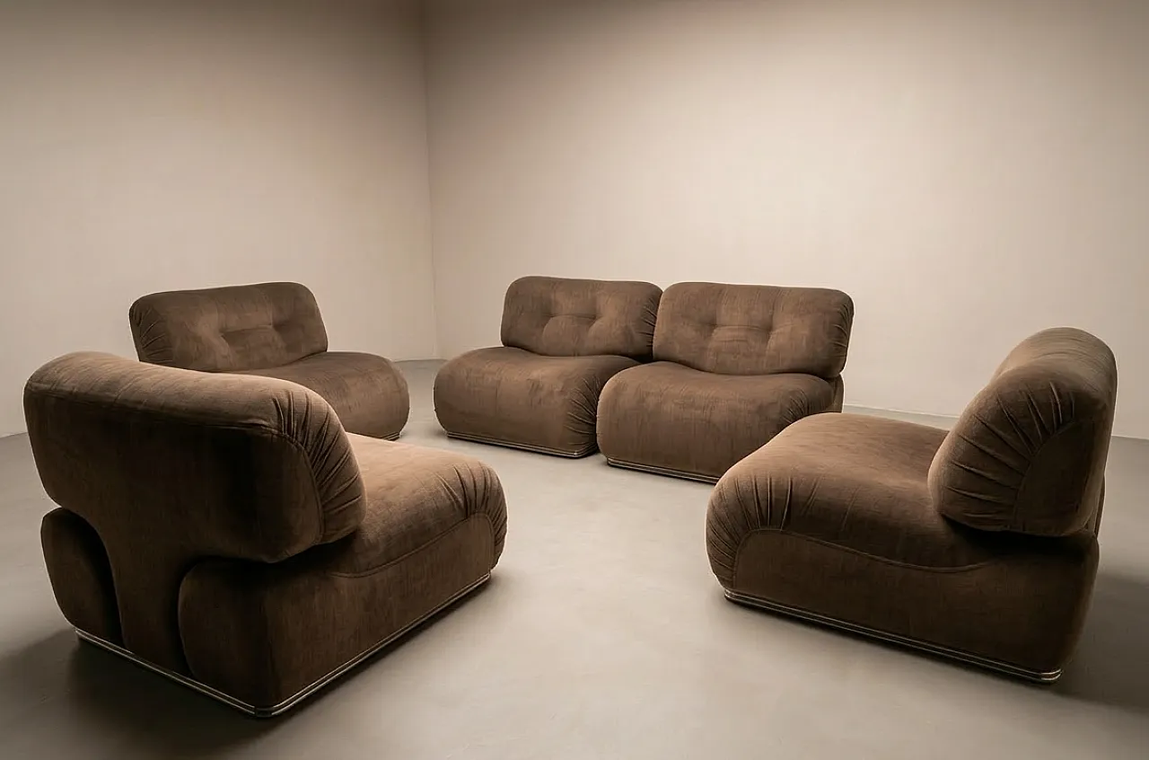 5 lounge easy chairs By Euromobili Italy 70s 2