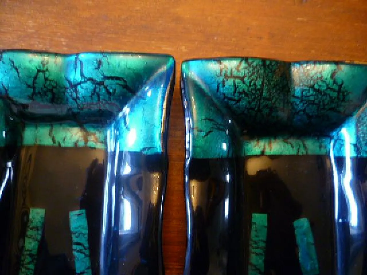 Pair of Iridescent Crackle Glass Serving Dishes, 2000s 5