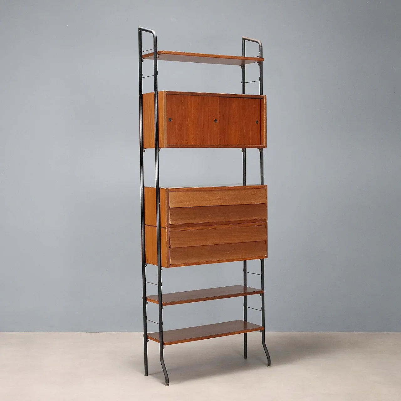 Enameled metal and veneered mahogany bookcase, 20th century 1