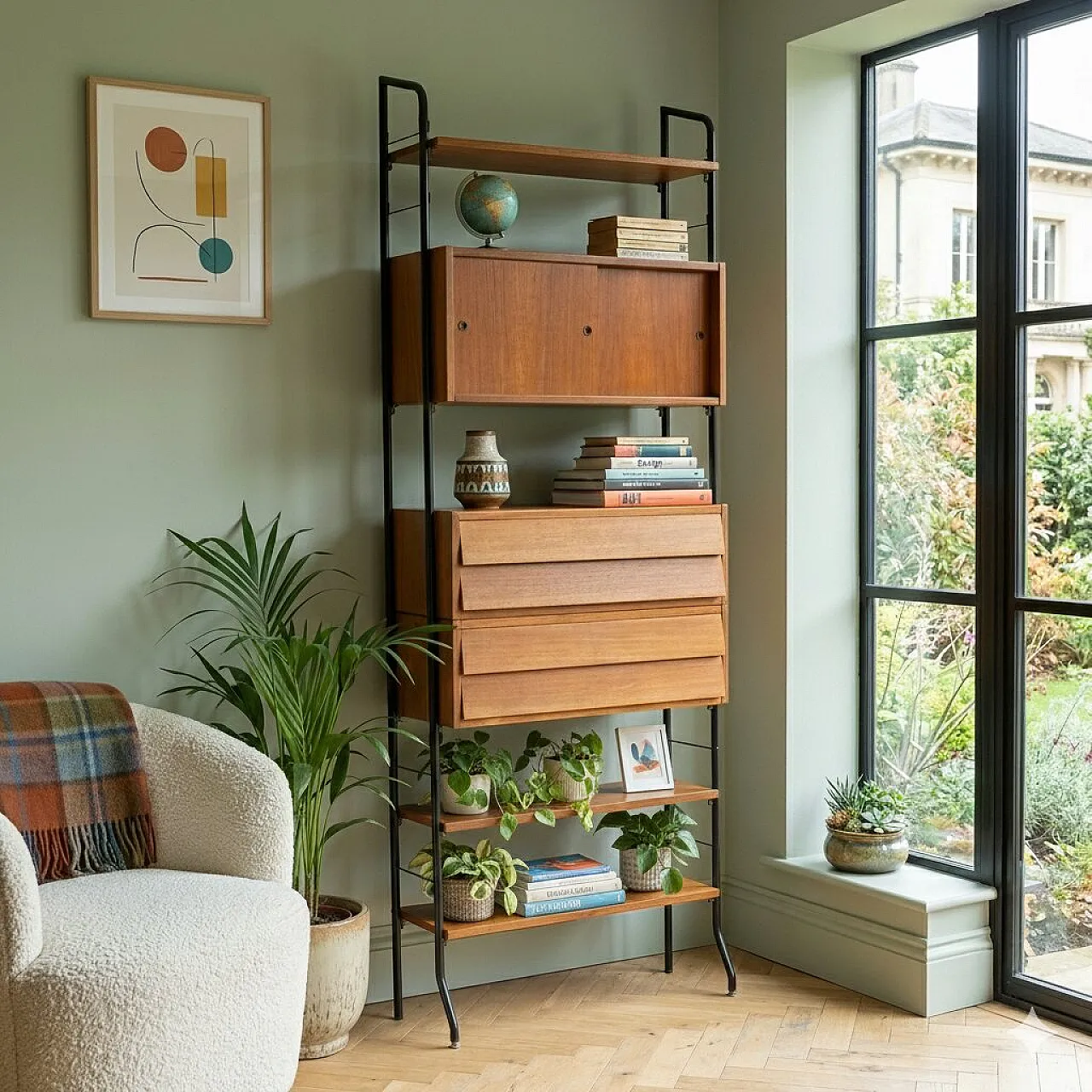 Enameled metal and veneered mahogany bookcase, 20th century 2