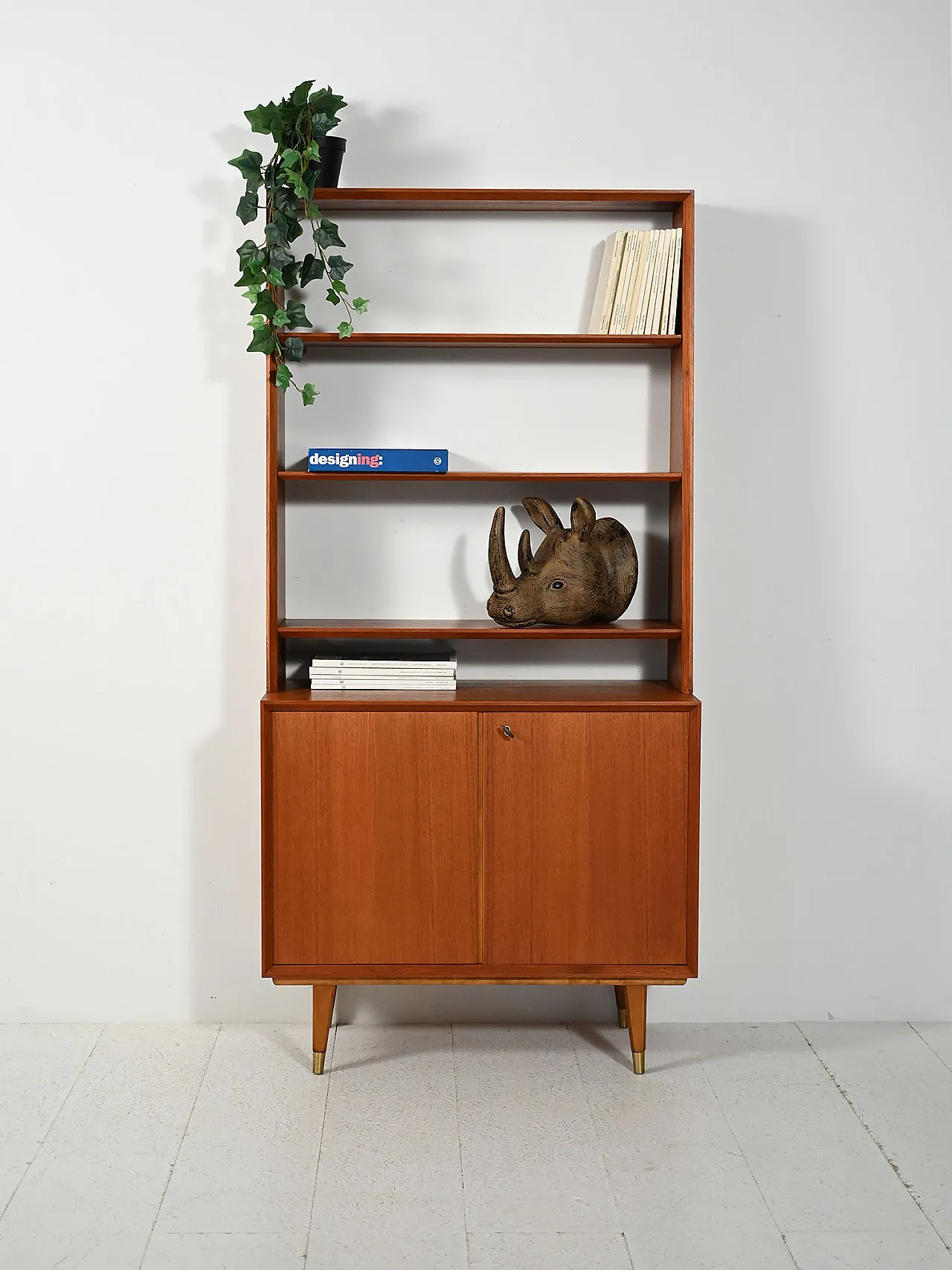 Scandinavian bookcase with cabinet, 60s 1