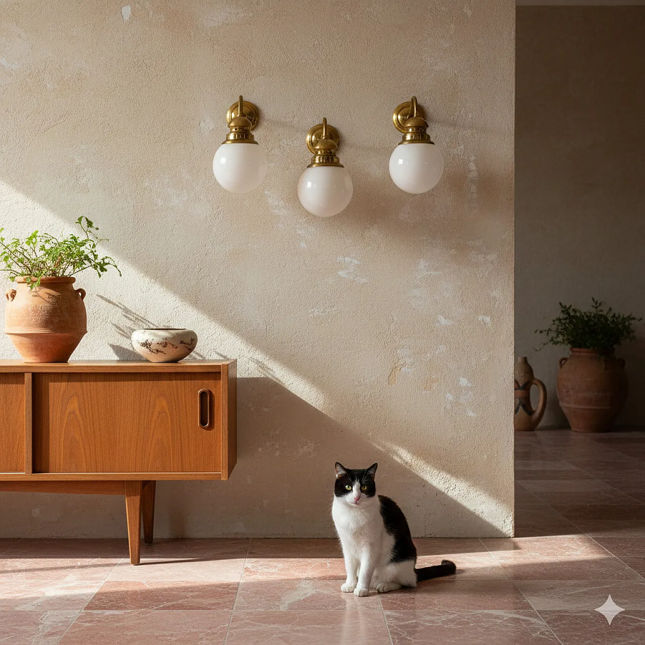 3 Appliques con struttura in ottone e sfera di vetro, '900 2