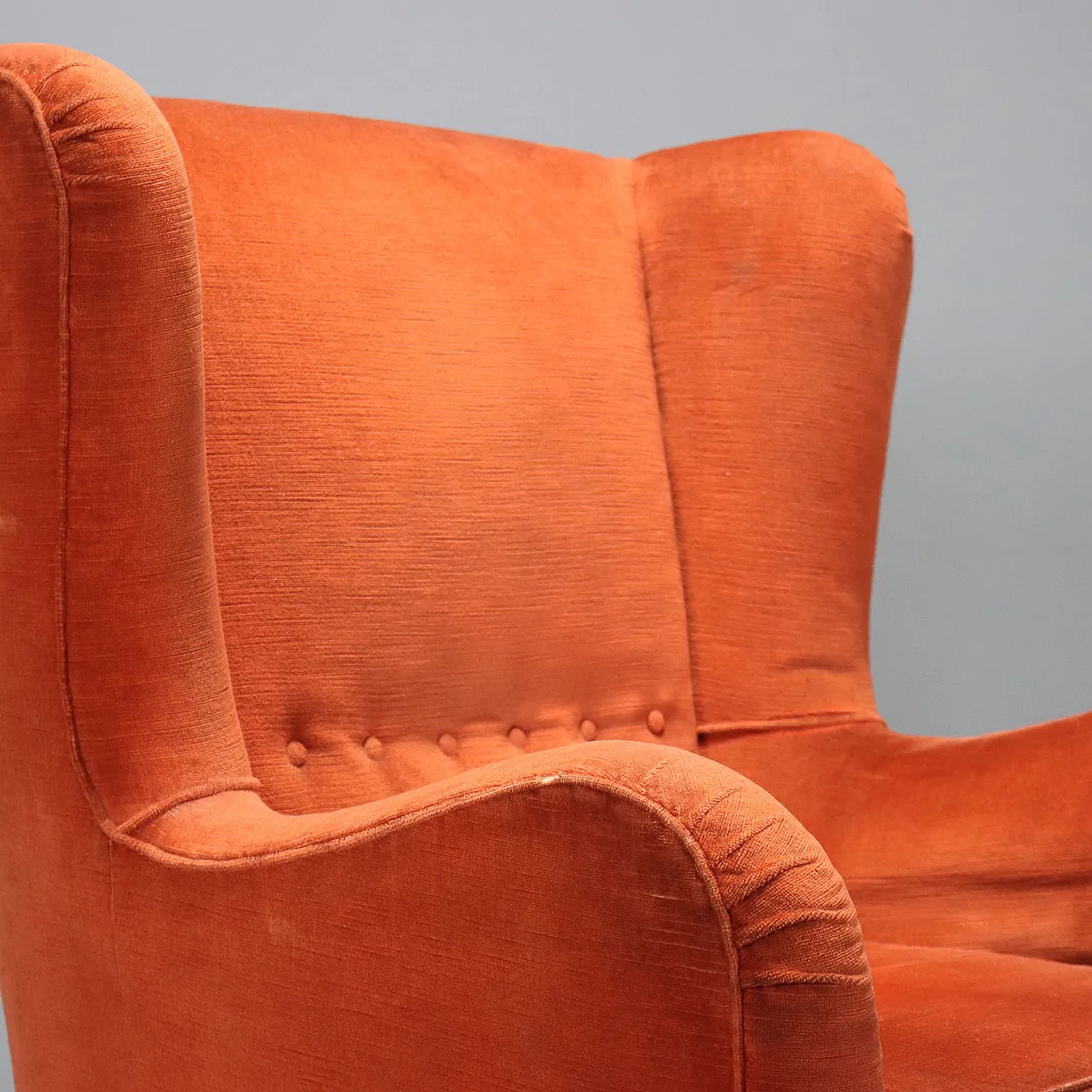 Wooden, feather and fabric armchair, 20th century 5
