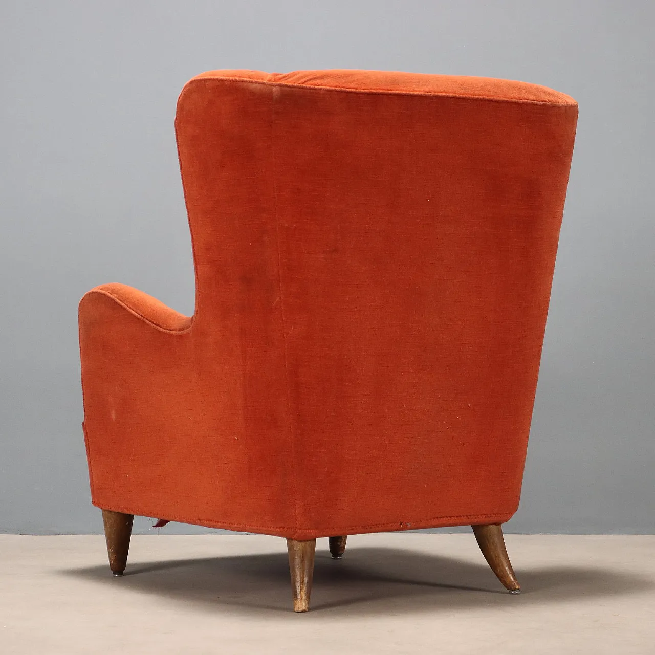 Wooden, feather and fabric armchair, 20th century 10