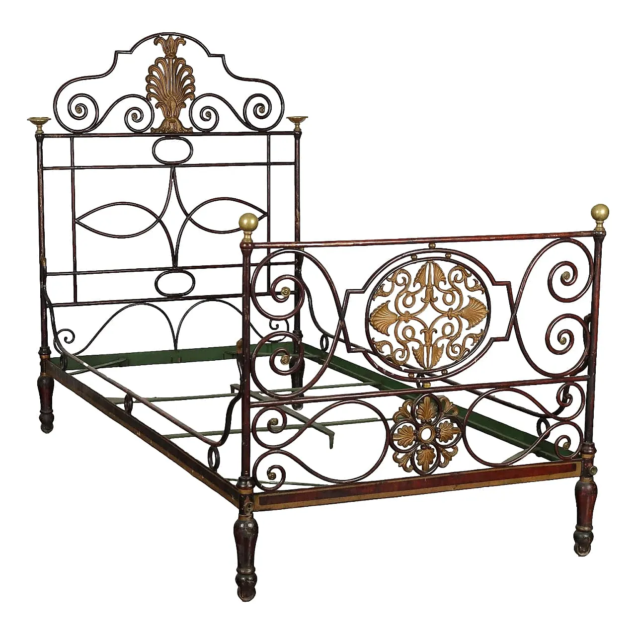 Restoration bed in red lacquered wrought iron, second quarter 19th century 1