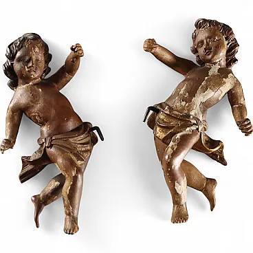 Coppia di putti in legno, '700