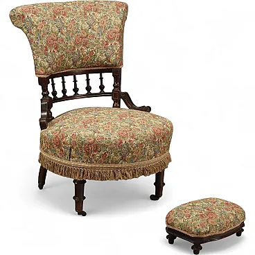 Poltrona con pouf, metà '800