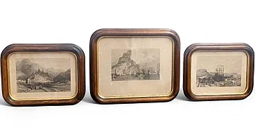 3 Incisioni con cornice in legno di Thomas Abriel Prior, '800