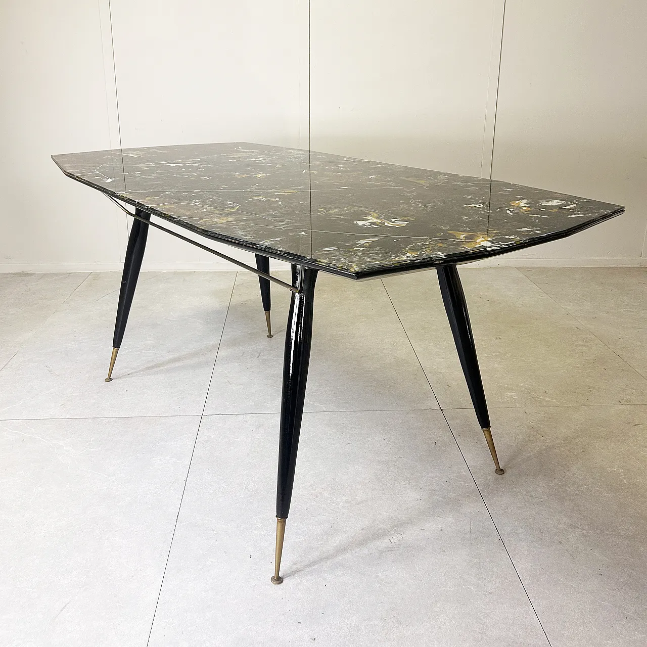 Dining table with wooden and brass feet, 60s 1216136