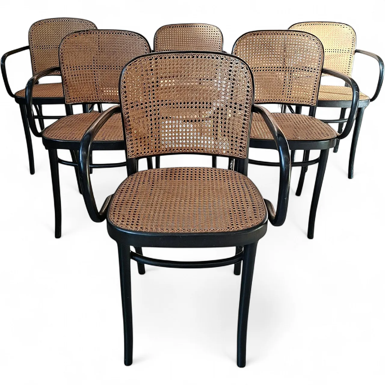6 Thonet-style Prague Model 811 armchairs, 1990s 11