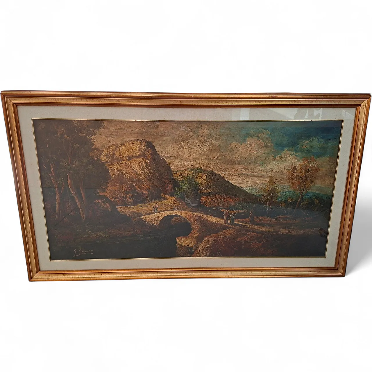 Landscape with Bridge by G. Grignani, oil on canvas, 1980s 9