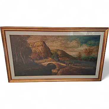 Landscape with Bridge by G. Grignani, oil on canvas, 1980s
