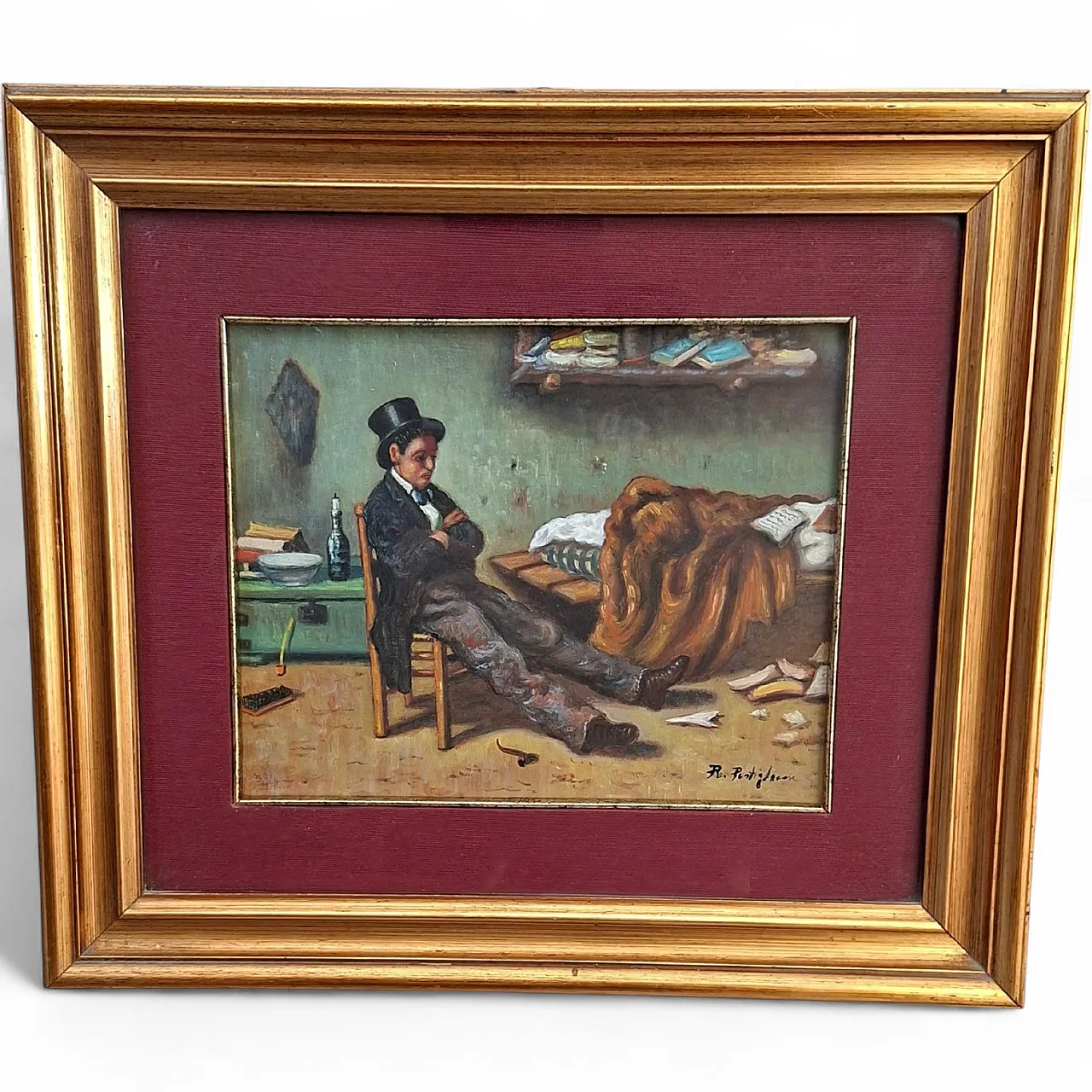 The Poet by A. Pontiglione, artist's painting with frame, 1980s 9
