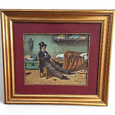 The Poet by A. Pontiglione, artist's painting with frame, 1980s