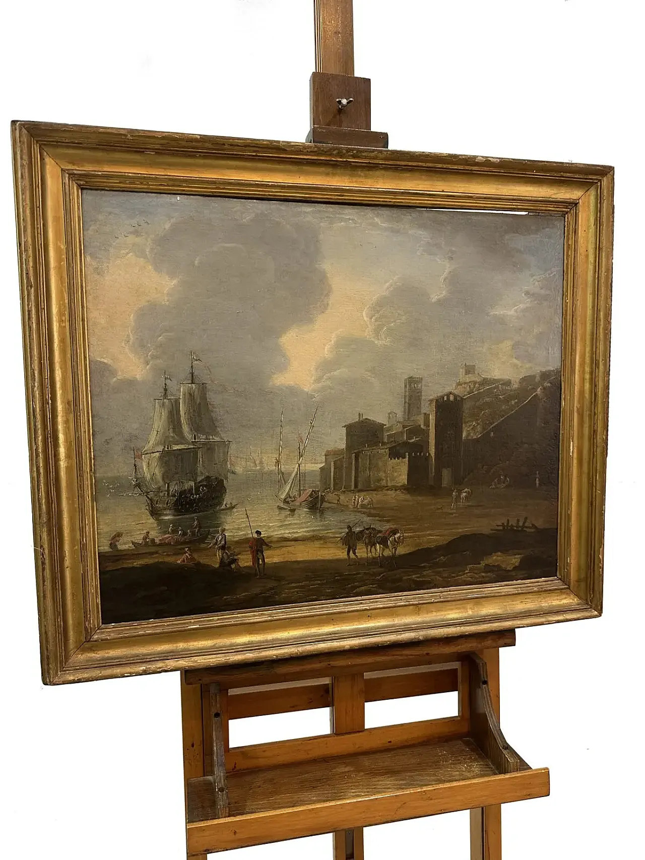 Porto mediterraneo con velieri e figure, seguace di A. Storck, '700 1