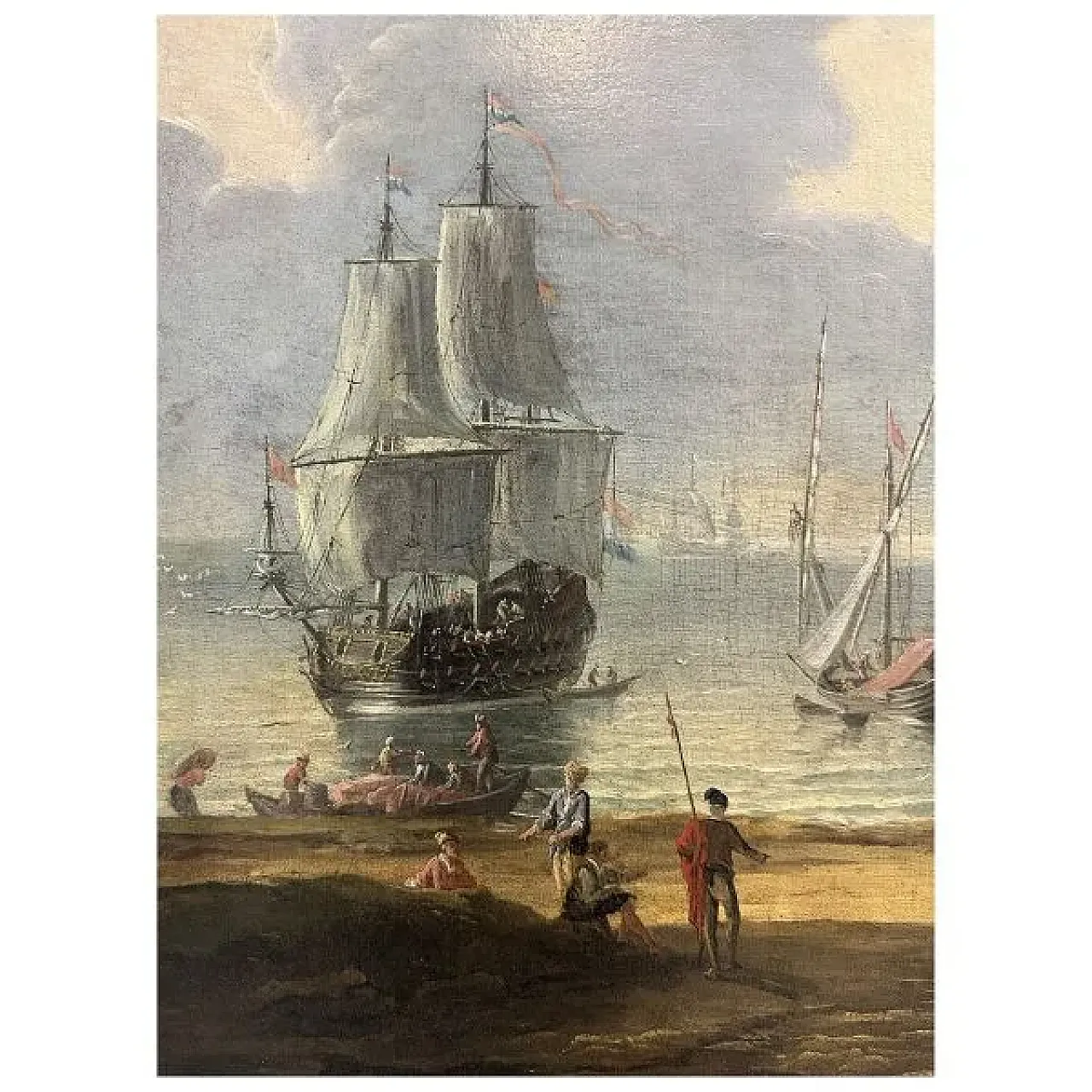 Porto mediterraneo con velieri e figure, seguace di A. Storck, '700 4