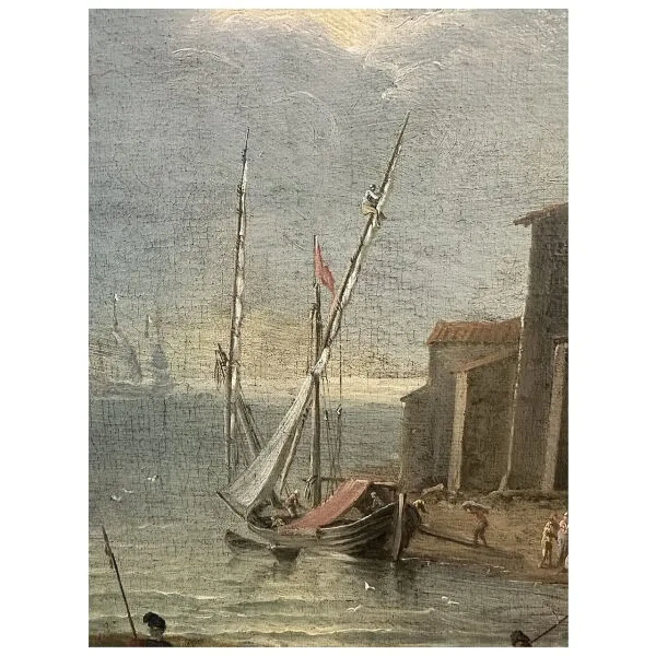 Porto mediterraneo con velieri e figure, seguace di A. Storck, '700 6