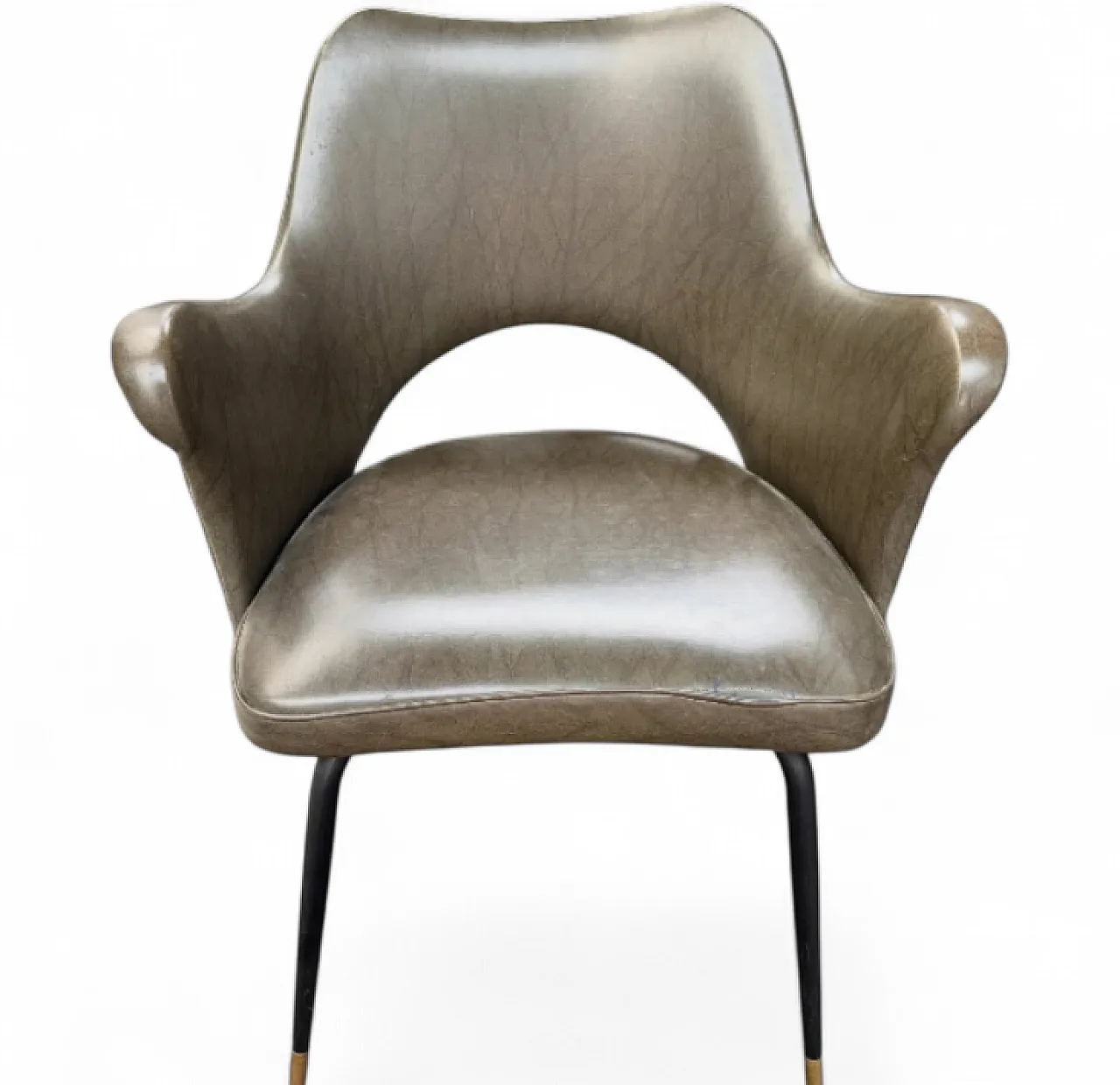 11 Poltroncine in metallo, ottone e similpelle, anni '60 6