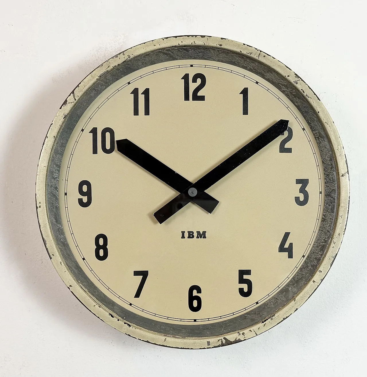 Beige Industrial Factory Wall Clock from IBM, 1950s 3