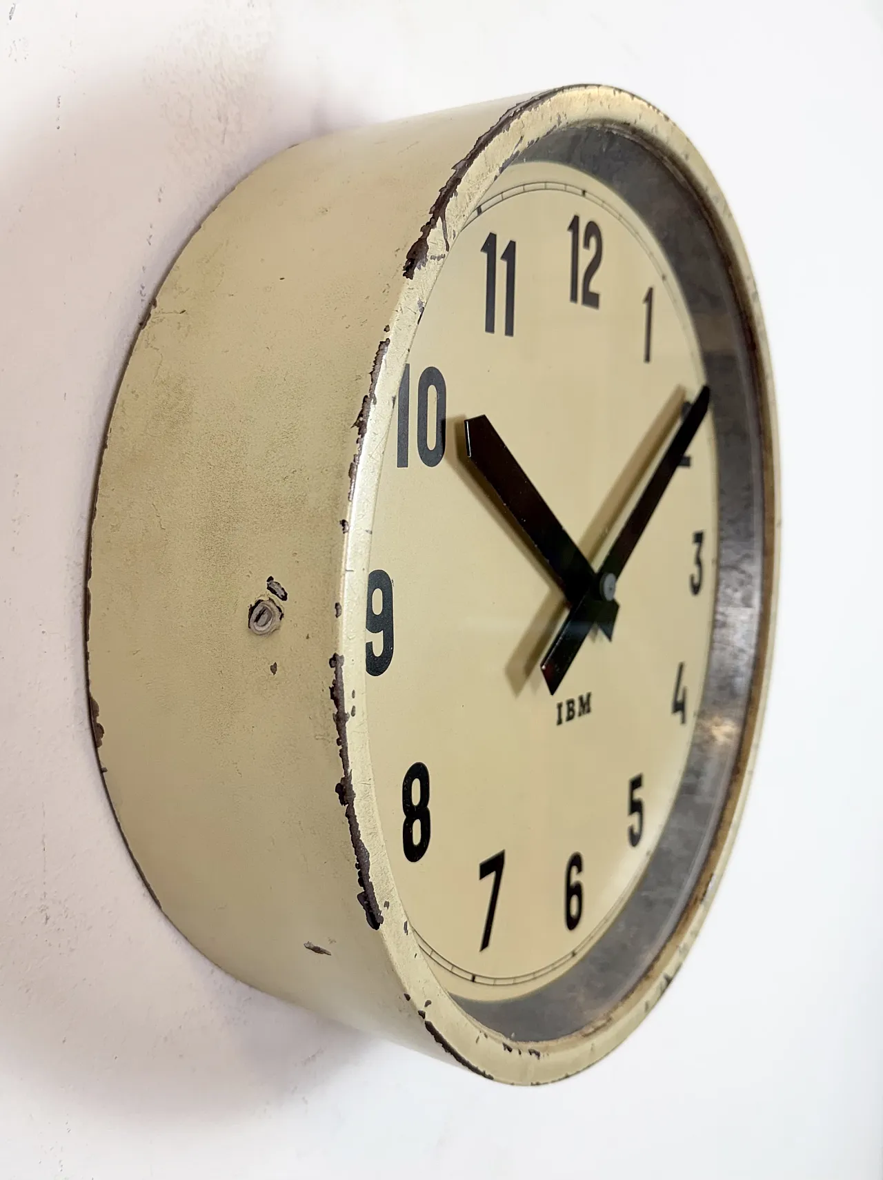 Beige Industrial Factory Wall Clock from IBM, 1950s 5