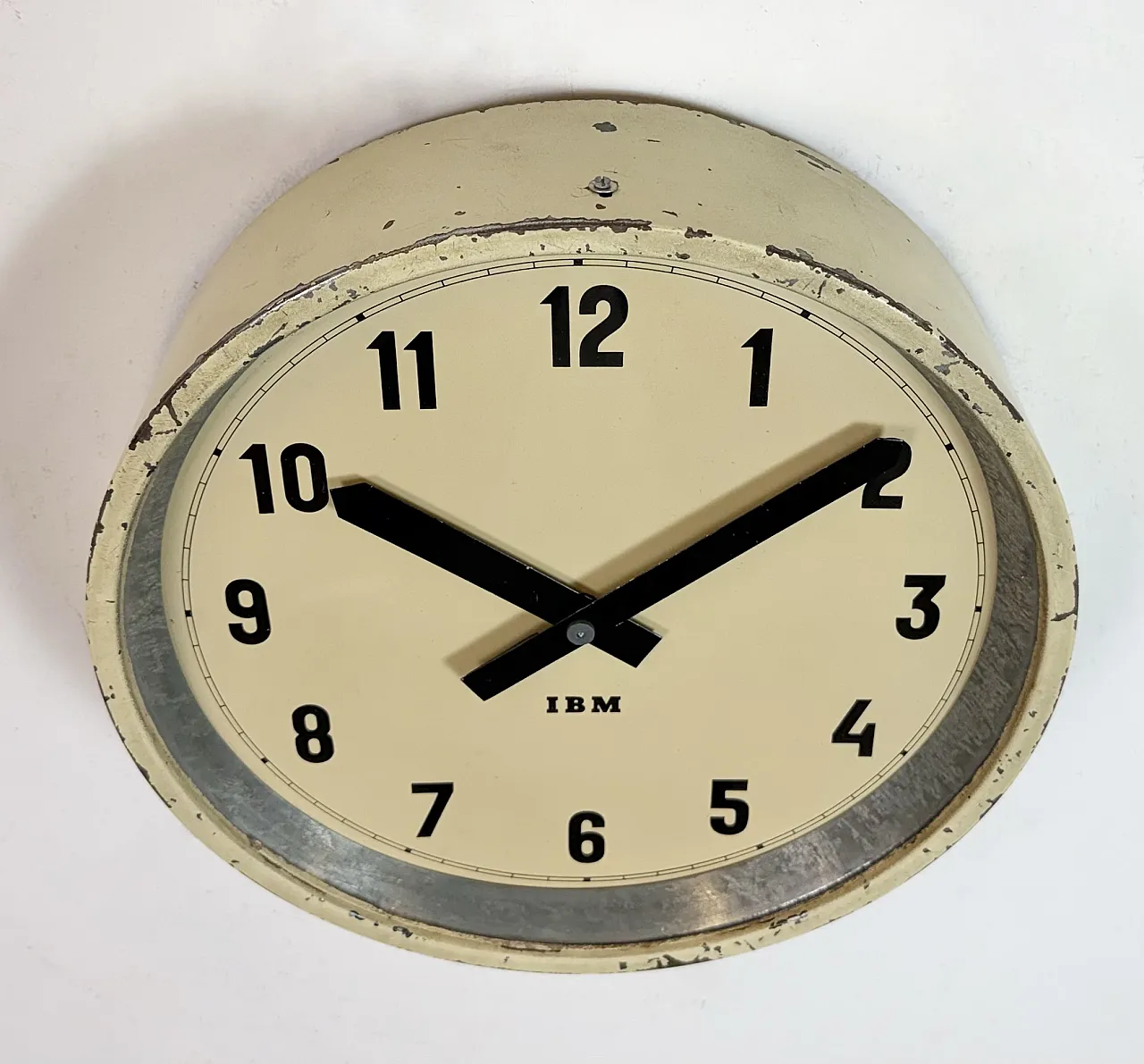 Beige Industrial Factory Wall Clock from IBM, 1950s 6