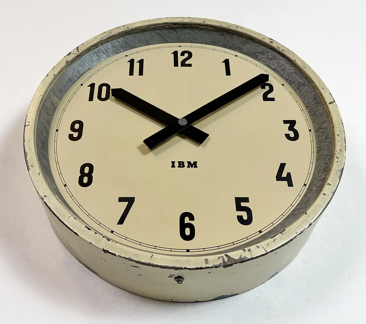 Beige Industrial Factory Wall Clock from IBM, 1950s 7
