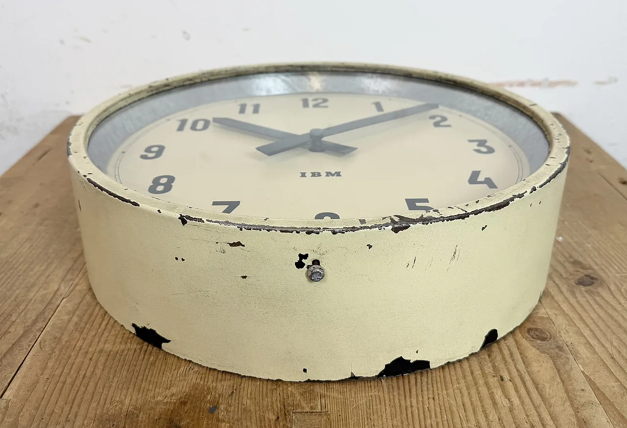 Beige Industrial Factory Wall Clock from IBM, 1950s 8