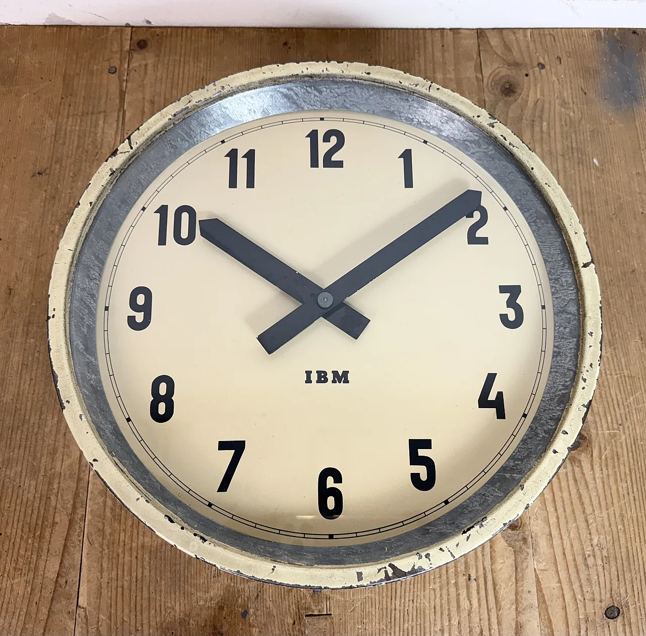Beige Industrial Factory Wall Clock from IBM, 1950s 9