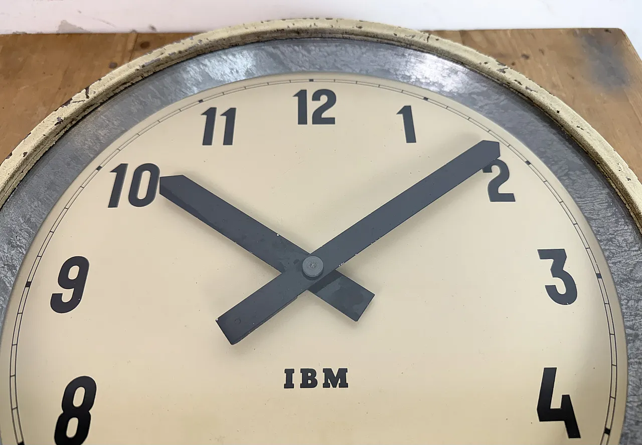 Beige Industrial Factory Wall Clock from IBM, 1950s 10