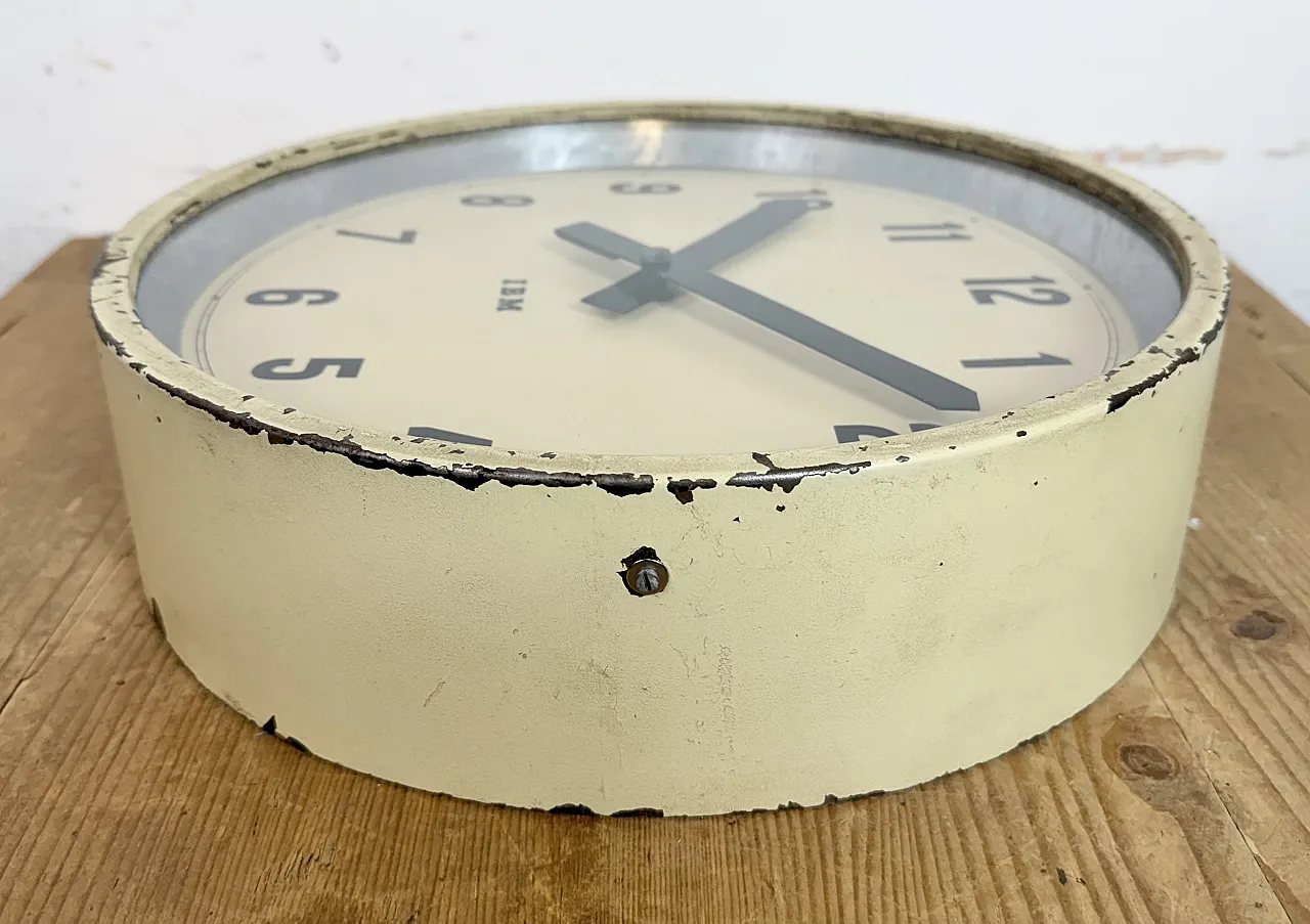 Beige Industrial Factory Wall Clock from IBM, 1950s 12