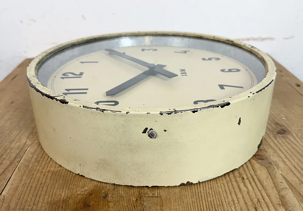 Beige Industrial Factory Wall Clock from IBM, 1950s 14