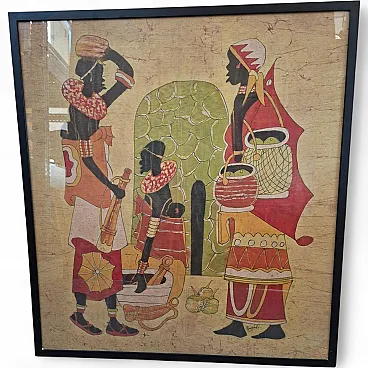 African Batik painting by Hamidi, art on fabric, 20th century
