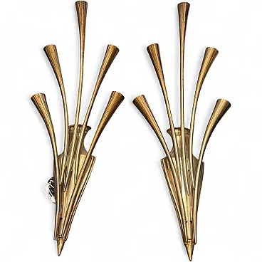 Pair of brass wall sconces by Oscar Torlasco for Lumi Milano, 1950s
