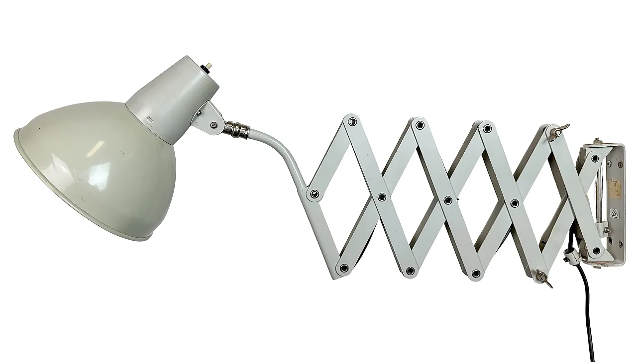 Lampada da parete industriale a forbice grigia di SIS, Germania, anni '60 1