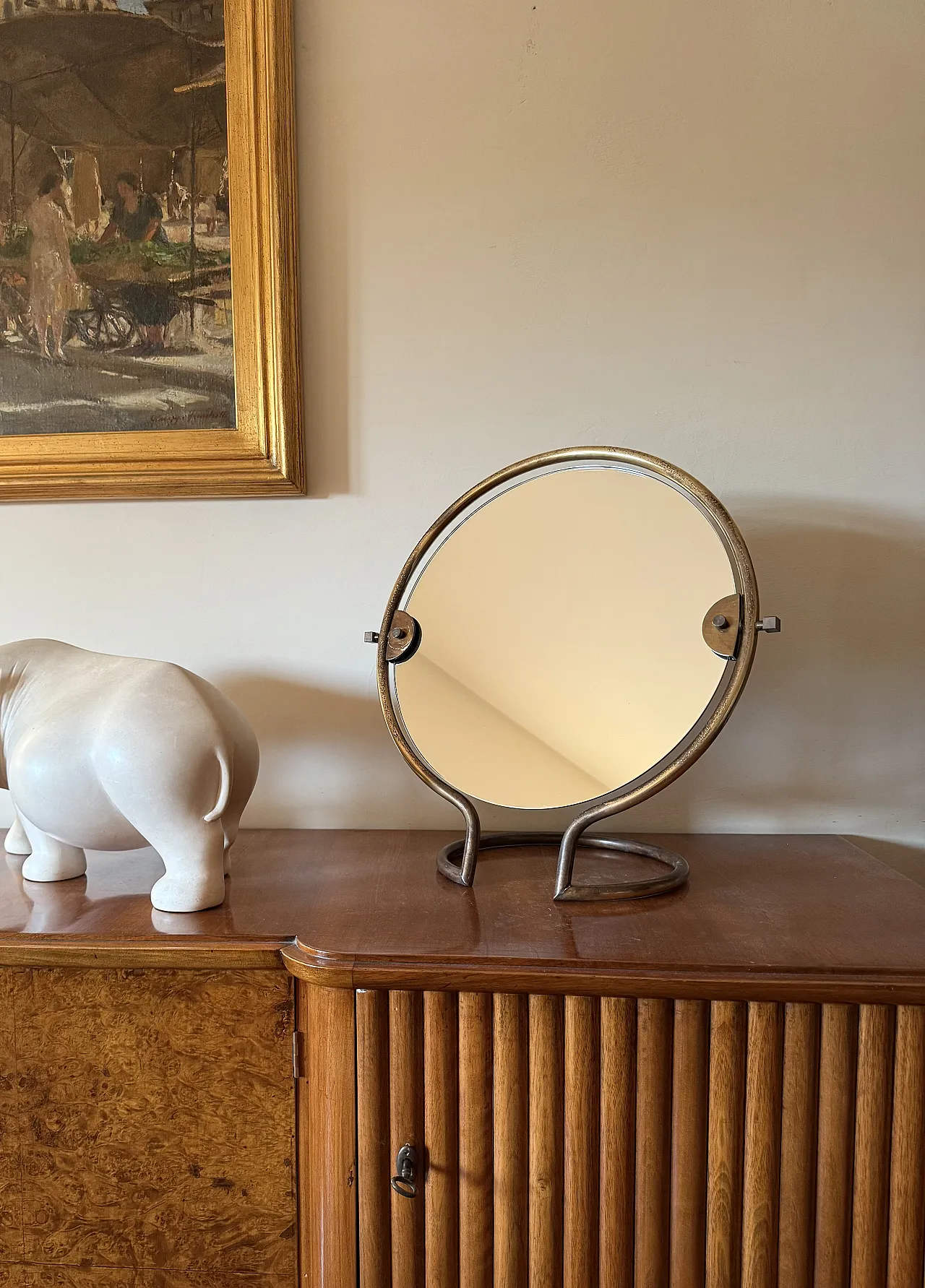 Specchio da tavolo in ottone Midcentury, Italia, 1960 6