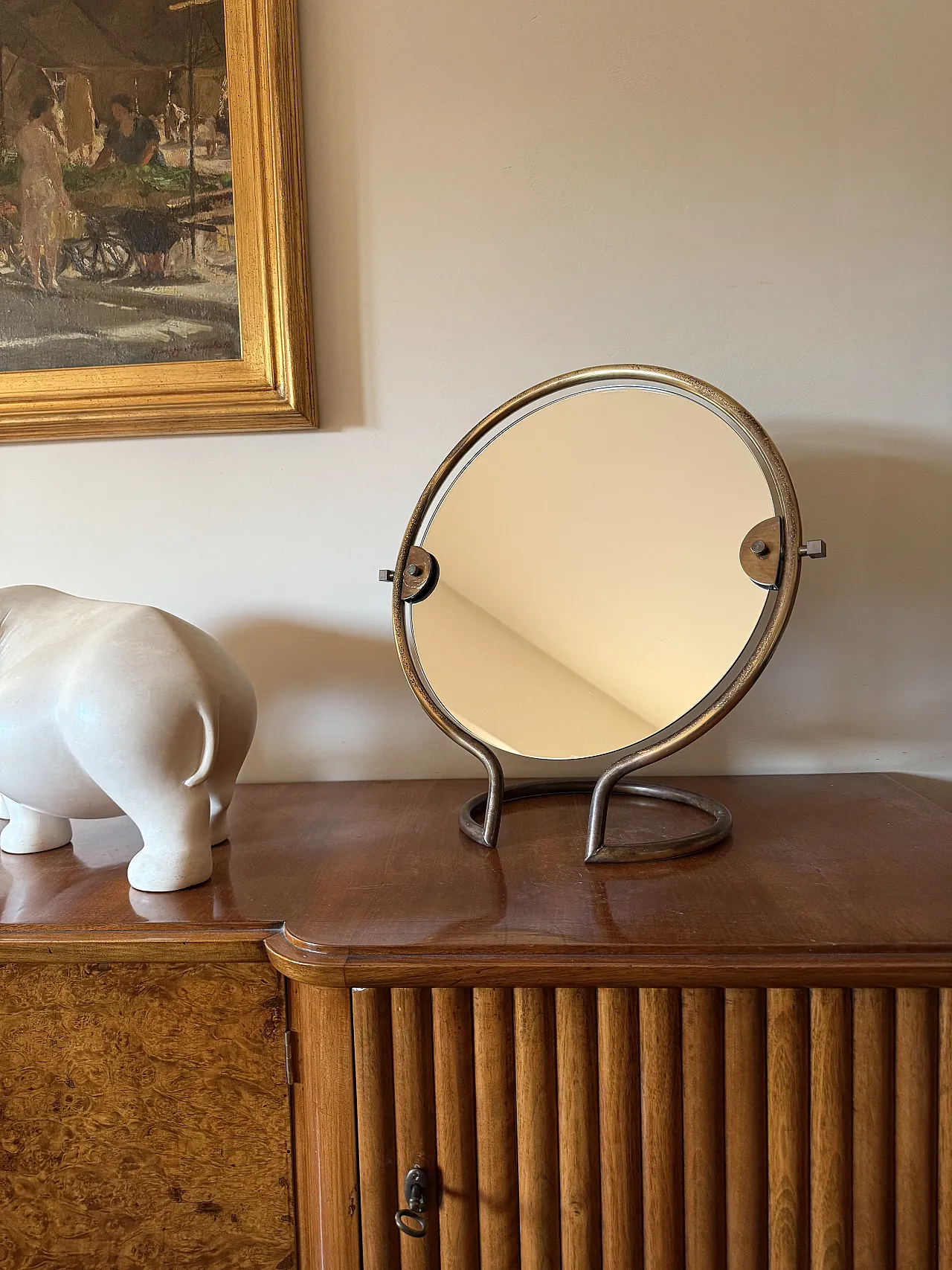 Specchio da tavolo in ottone Midcentury, Italia, 1960 7
