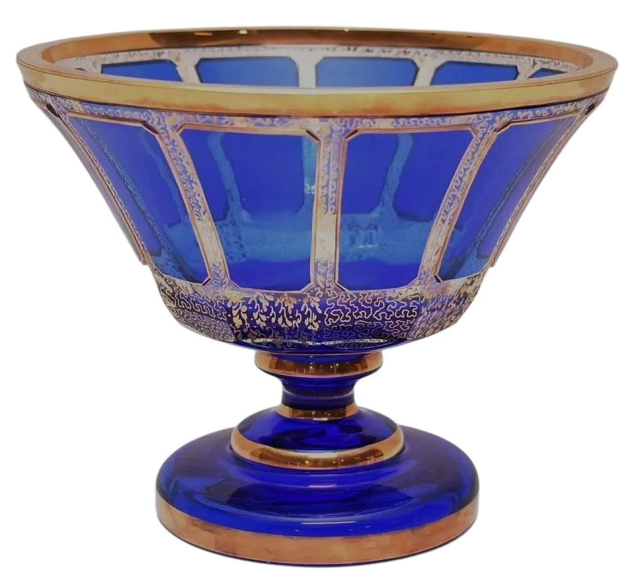 Cobalt Blue Gilt Glass Centerpiece Bowl, early 20th Century 1