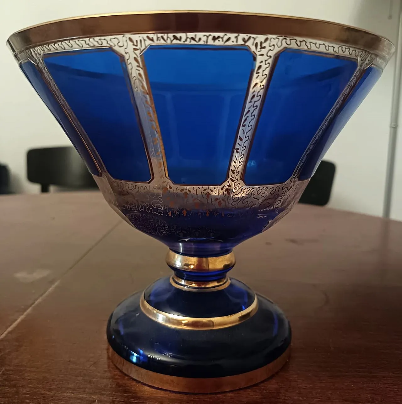 Cobalt Blue Gilt Glass Centerpiece Bowl, early 20th Century 3