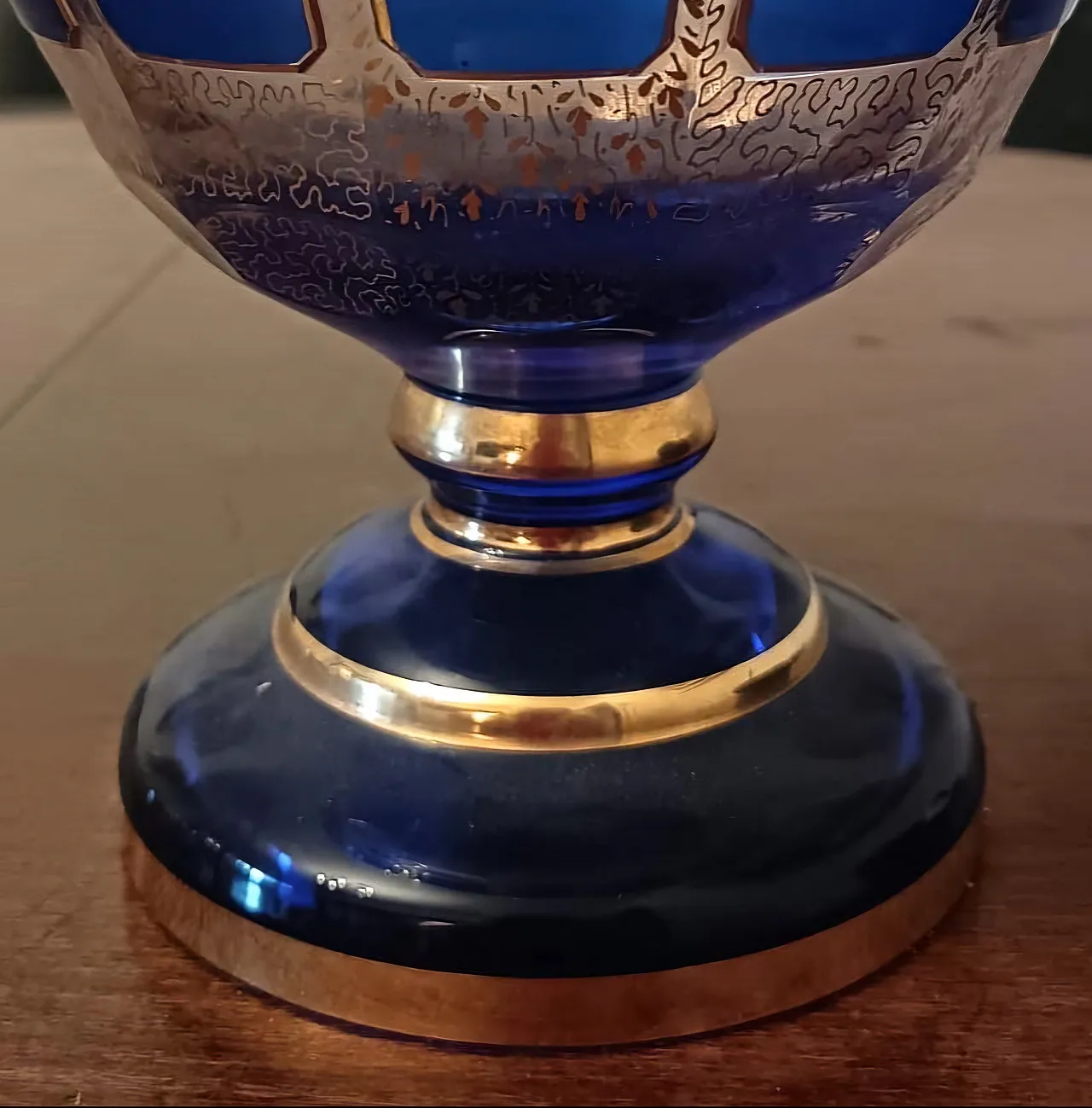 Cobalt Blue Gilt Glass Centerpiece Bowl, early 20th Century 4