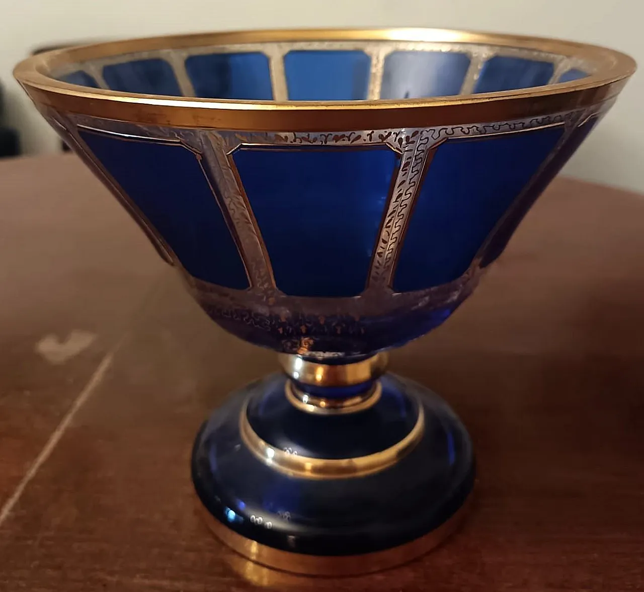 Cobalt Blue Gilt Glass Centerpiece Bowl, early 20th Century 5