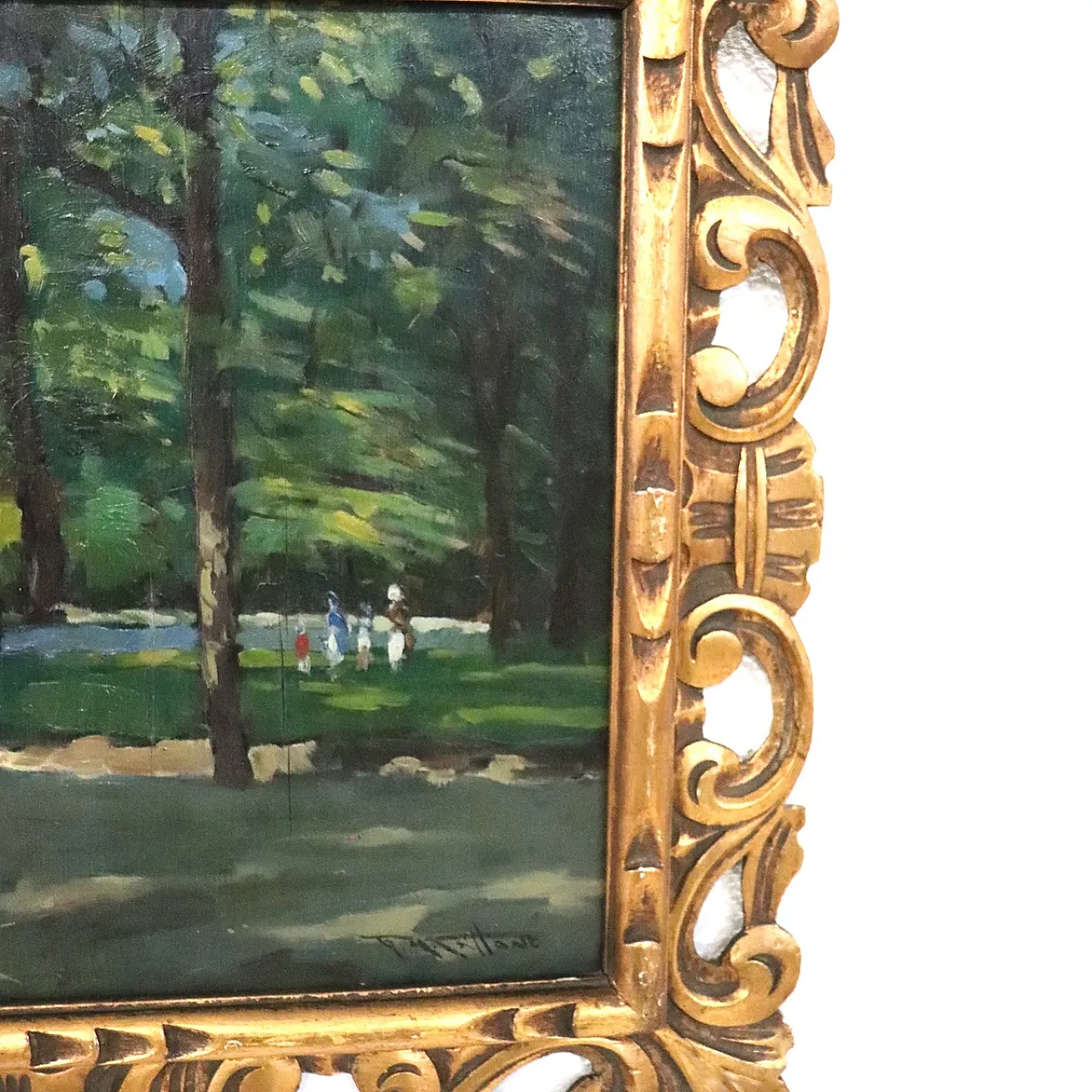 Oil painting on plywood, figures in the park, early 20th century 8