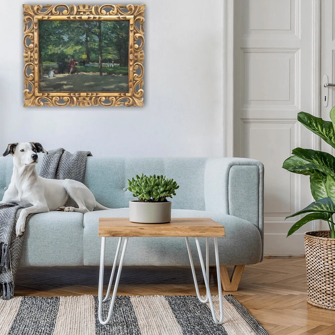 Oil painting on plywood, figures in the park, early 20th century 10