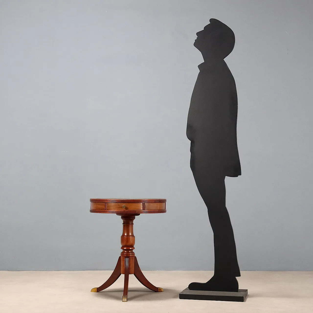 Tavolino in mogano, pelle, lamiera e ottone, '900 3