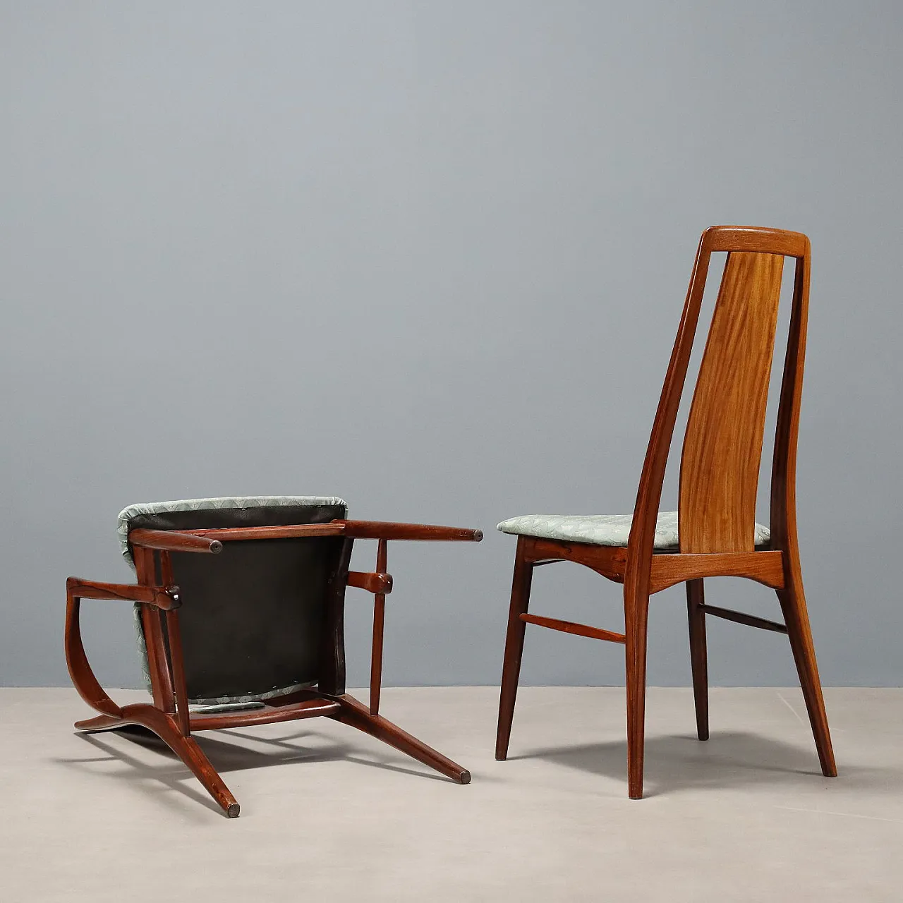4 dining chairs in wood and fabric, 20th century 9