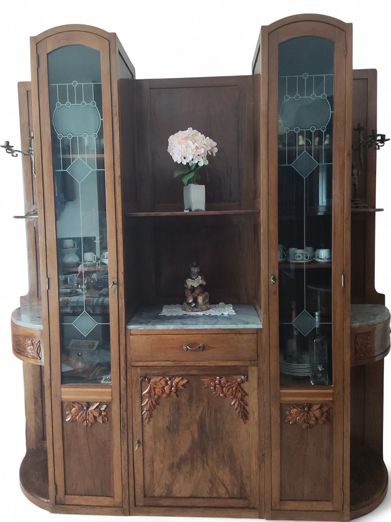 Solid walnut cabinet with marble, early 20th century 15